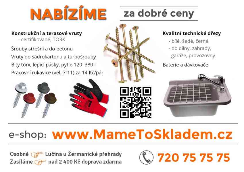 Terasové C2 nerezové vruty, rozměr 4,5x70 TORX, 200ks + BIT - foto 5