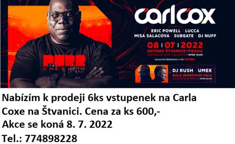 Vstupenky na Carla Coxe na Štvanici - foto 1