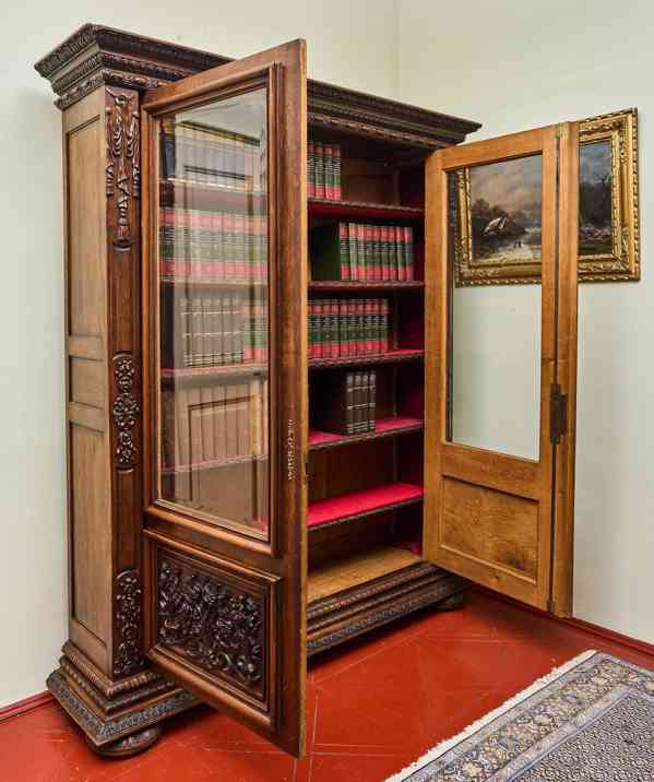Masivní dubová knihovna v renesančním stylu, 19. století - foto 9