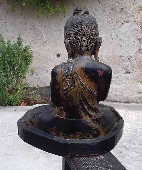 Buddha dřevěný starožitný  - foto 3