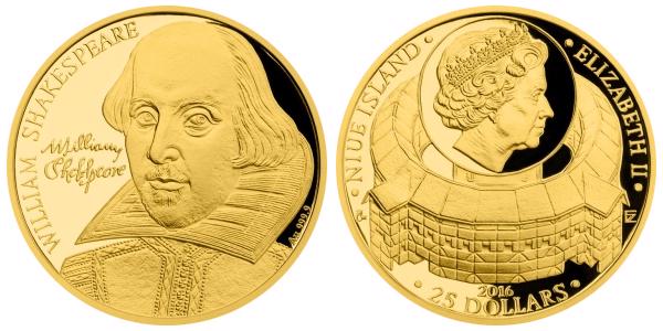 Zlatá půluncová mince W.Shakespeare - 2016 - foto 2