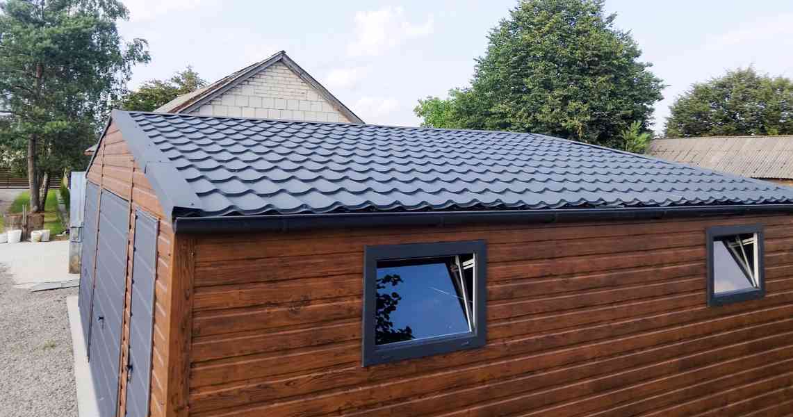 Plechová garáž 8x7m sedlová střecha 2x vrata + dveře TS374 - foto 4
