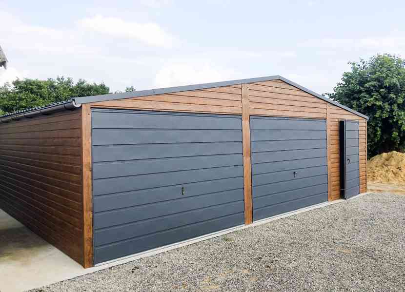 Plechová garáž 8x7m sedlová střecha 2x vrata + dveře TS374 - foto 3