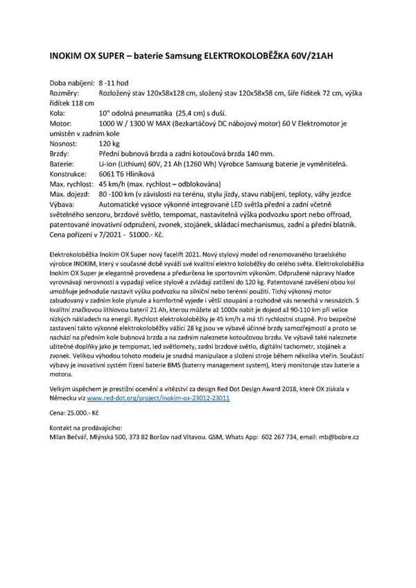 Elektrokoloběžka INOKIM OX SUPER  – baterie Samsung 60 V/ 21 - foto 20