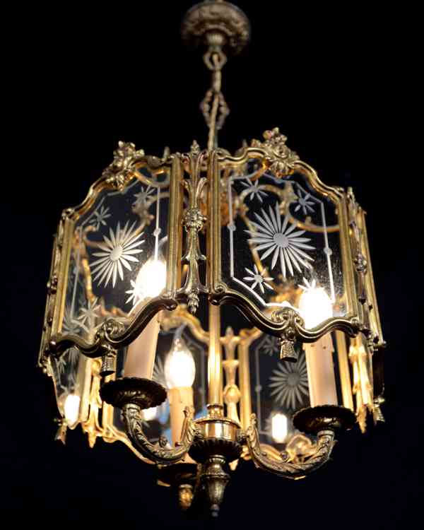 Luxusní mosazná lucerna se zdobenými skly - foto 8