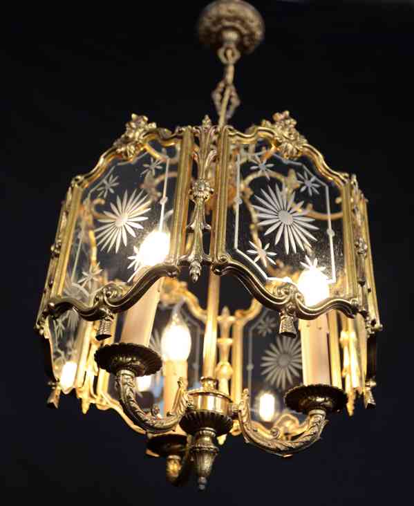 Luxusní mosazná lucerna se zdobenými skly - foto 3