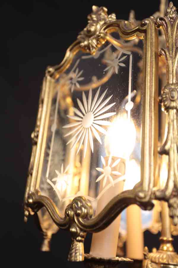 Luxusní mosazná lucerna se zdobenými skly - foto 7