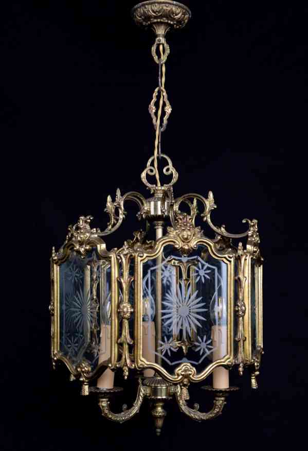 Luxusní mosazná lucerna se zdobenými skly - foto 2