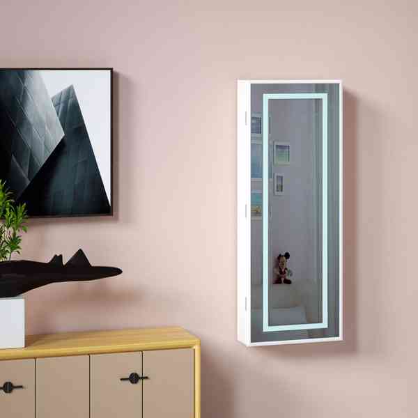 Závěsná LED šperkovnice se zrcadlem | bílá - foto 2