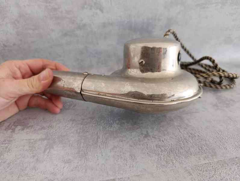 Starý značkový fén AEG – chromovaný kov, textilní kabel, krá - foto 9