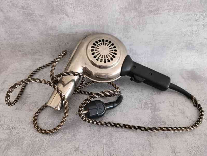 Starý značkový fén AEG – chromovaný kov, textilní kabel, krá - foto 4