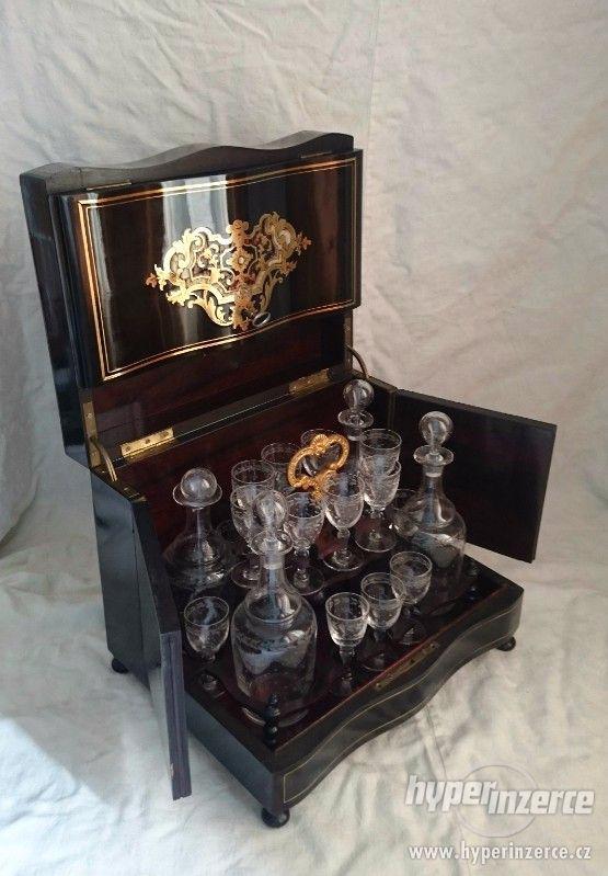 Likérová súprava, Boulle,19.stor. Nap.III. minibar - foto 6