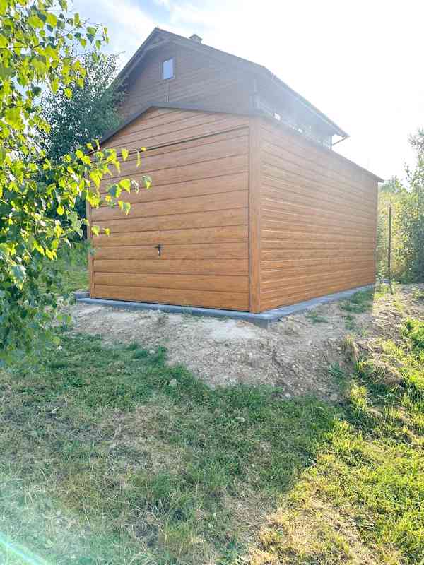 Plechova garáž 3x5m -  výklopná vrata -  světlý ořech TS782 - foto 6