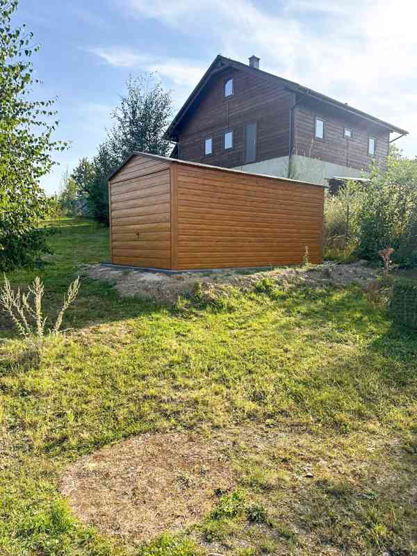 Plechova garáž 3x5m -  výklopná vrata -  světlý ořech TS782 - foto 4