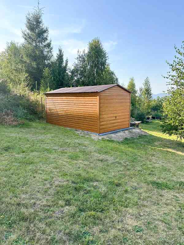 Plechova garáž 3x5m -  výklopná vrata -  světlý ořech TS782 - foto 5