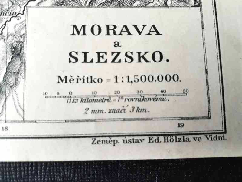  Morava a Slezsko - mapa vytržená ze staré knihy Rak.-Uher. - foto 3