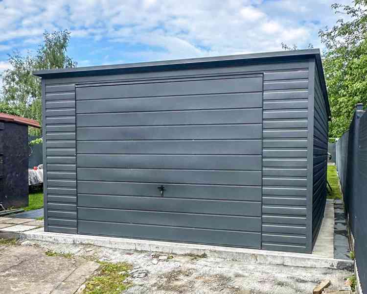 Plechova garáž 4x6m -  výklopná vrata -  dveře - Okno TS698 - foto 2