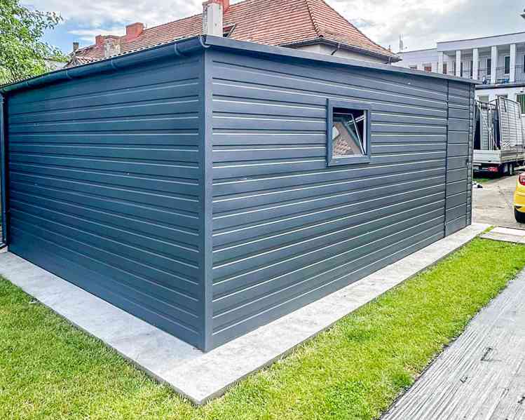 Plechova garáž 4x6m -  výklopná vrata -  dveře - Okno TS698 - foto 3