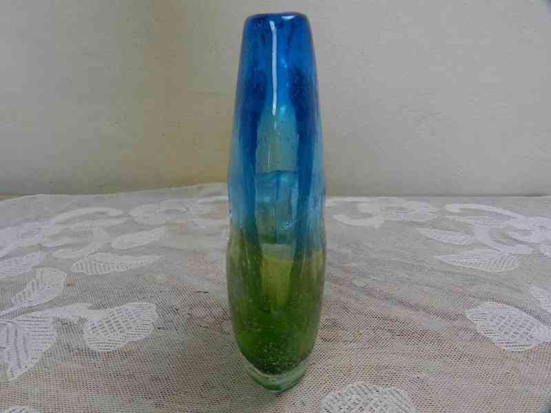 Zajímavá stará autorská modro zelená Váza Hutní Sklo  - foto 4