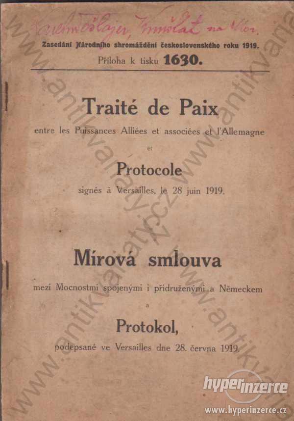 Mírová smlouva mezi Mocnostmi spojenými 1930 1919 - foto 1