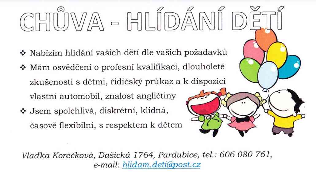 Hlídání dětí - profesionální chůva - Pardubice a okolí