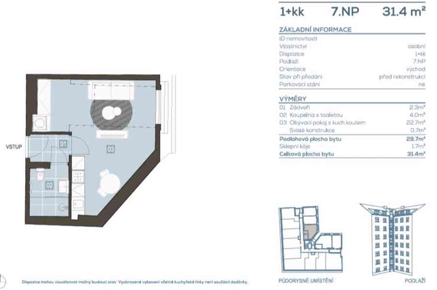 Prodej BYTU 1+kk, celk. plocha 31,4 m2, Sklep, Dvůr, Praha 3 - foto 10