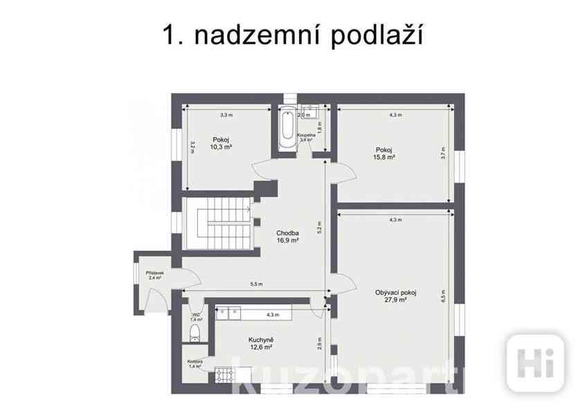 Prodej třípodlažního rodinného domu 278m2, pozemek 798m2, Chrást u Poříčan - foto 7