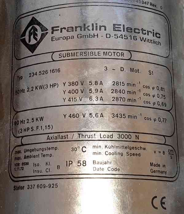 Prodám ponorné nerezové čerpadlo Calpeda Franklin 4 SD 10/12 - foto 4