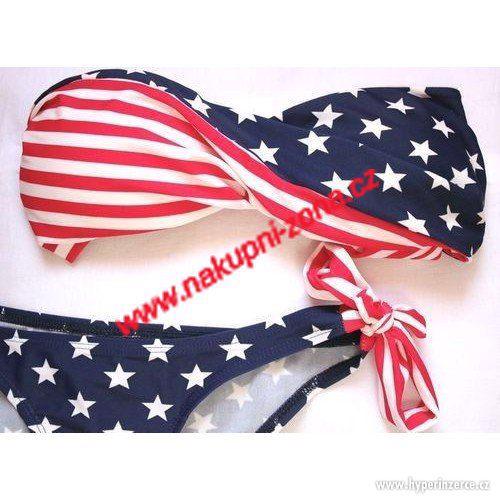 Dámské dvoudílné plavky - vzor americká vlajka - ZAVAZOVACÍ - foto 3