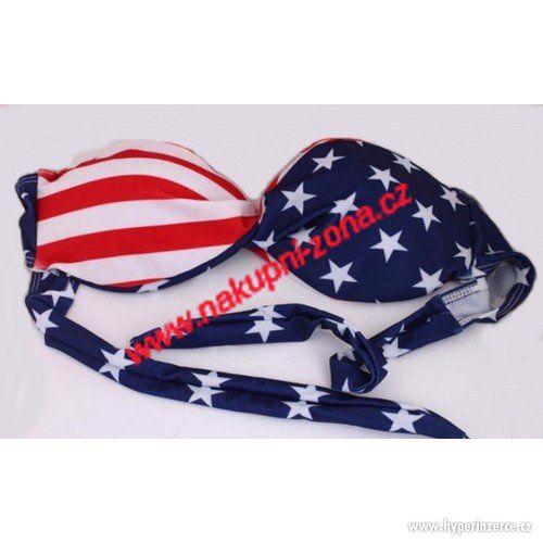 Dámské dvoudílné plavky - vzor americká vlajka - ZAVAZOVACÍ - foto 4