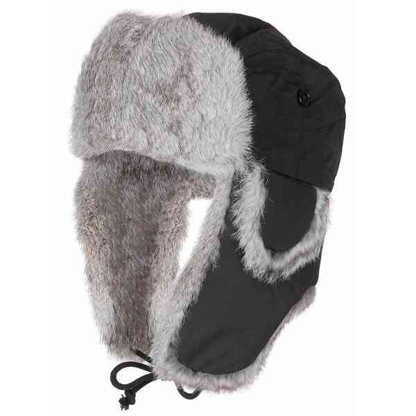 Ušanka s králičí kožešinou - černá - foto 4