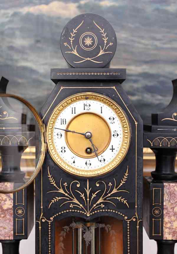 Starožitné třídílné Artdecové hodiny. Mramor - foto 5