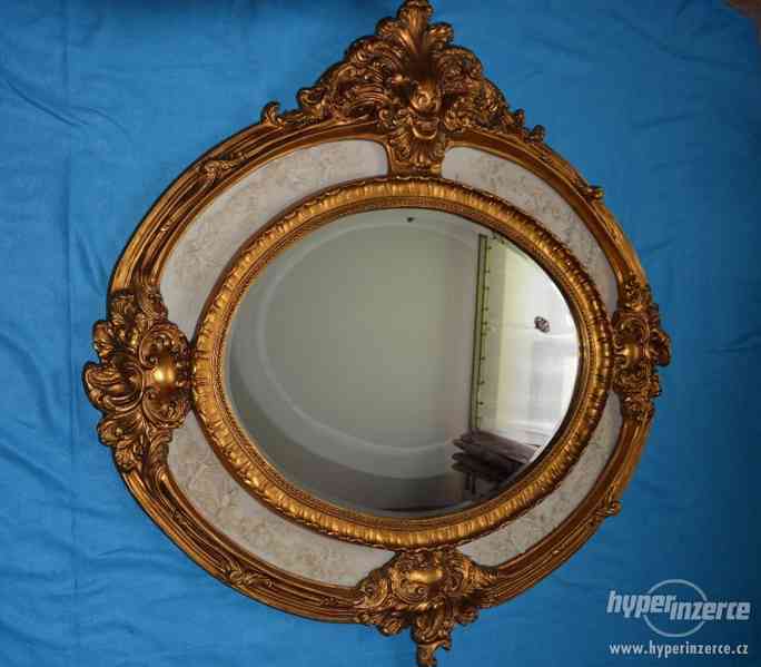 Zámecké zrcadlo - Velké, masivní se zdobením z alabastru - foto 2