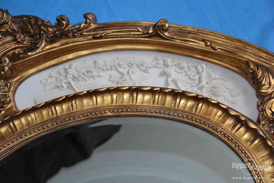 Zámecké zrcadlo - Velké, masivní se zdobením z alabastru - foto 8