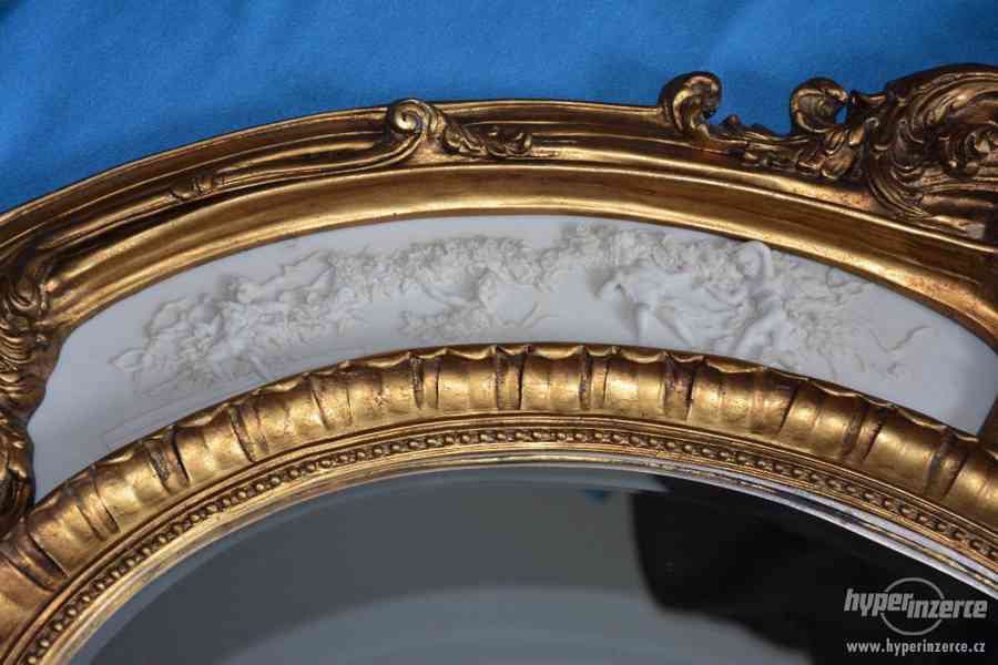 Zámecké zrcadlo - Velké, masivní se zdobením z alabastru - foto 9
