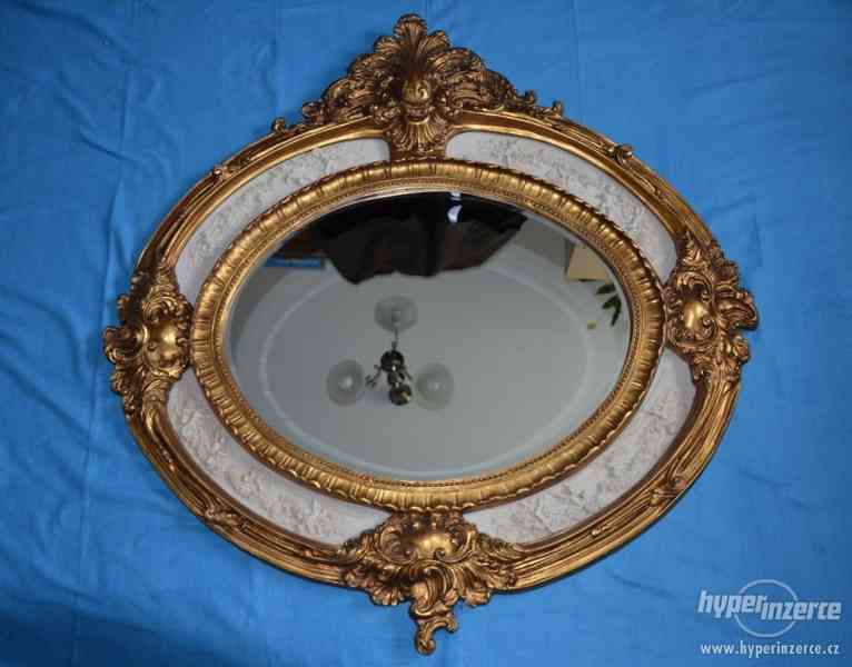 Zámecké zrcadlo - Velké, masivní se zdobením z alabastru - foto 10