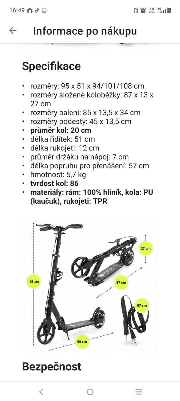 Koloběžka HyperMotion Skyline - černá hliníková- nová  - foto 3