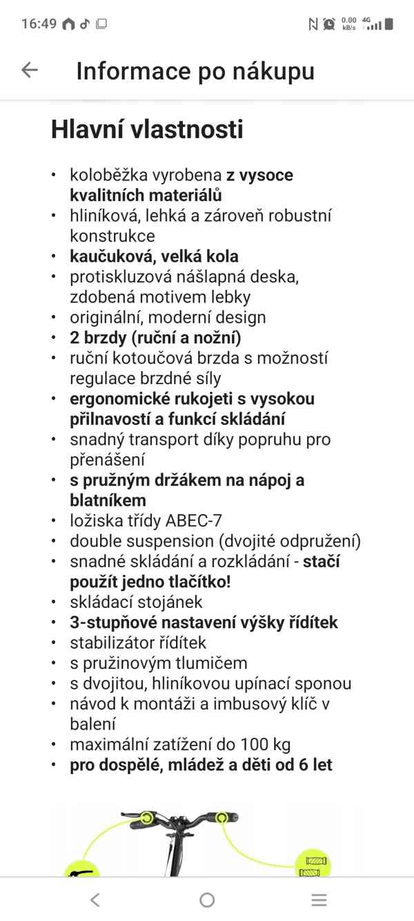 Koloběžka HyperMotion Skyline - černá hliníková- nová  - foto 4