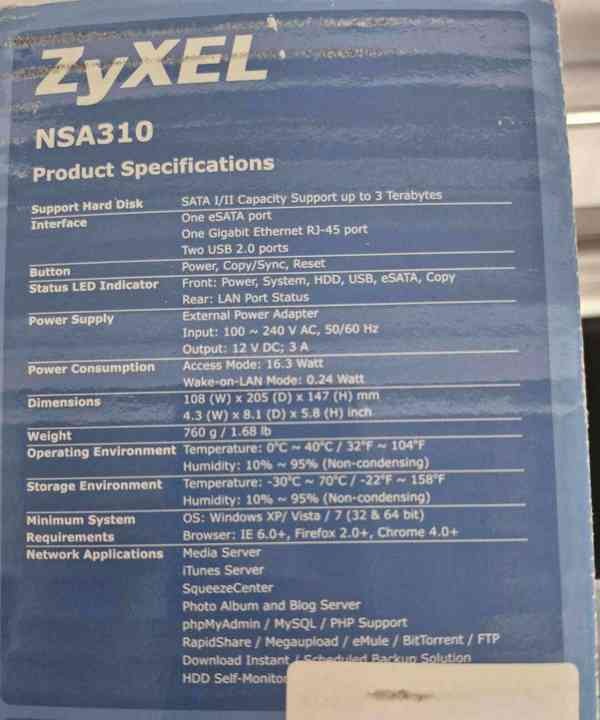NAS Zyxel NSA310 novy nevybaleny vc disku 500GB - foto 7