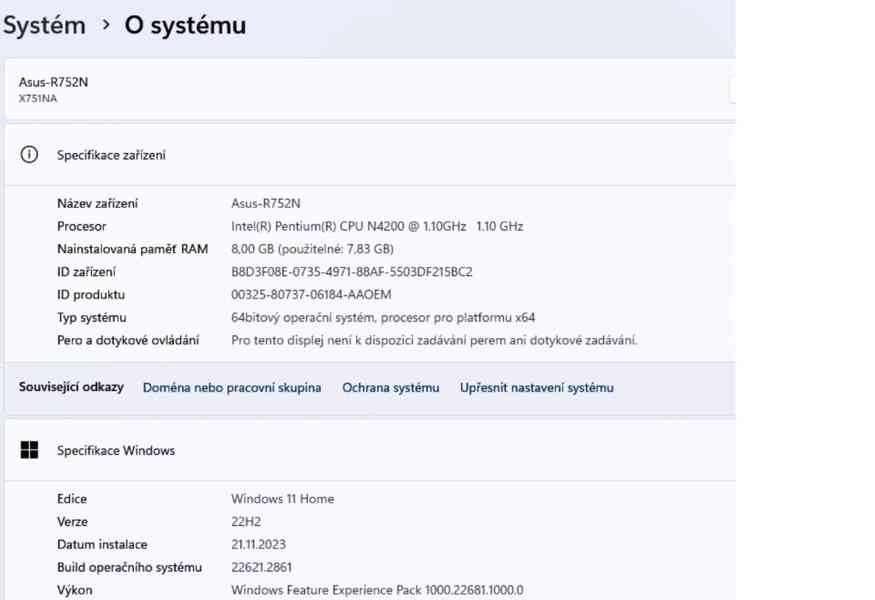 Asus R752N .17.3“.čtyřjádrový Intel . 8GB . 1TB . Windows 11 - foto 2