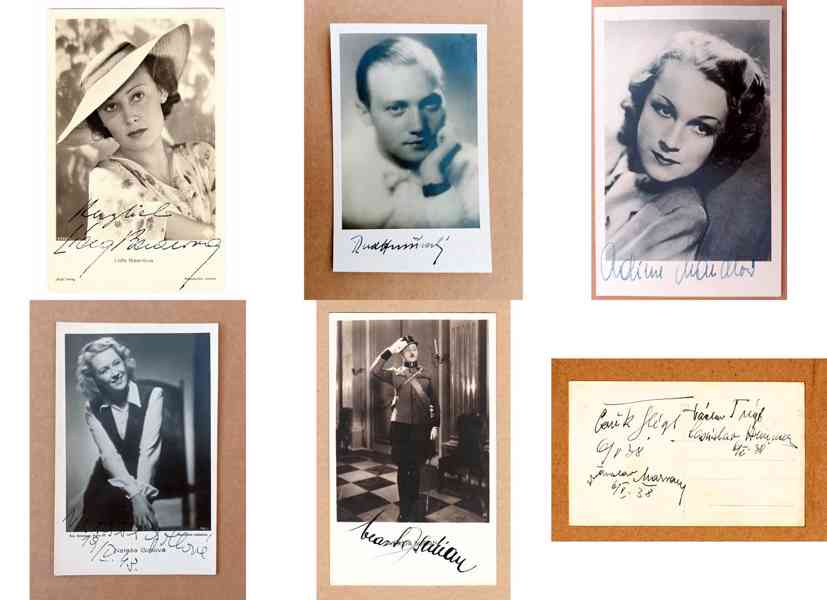 Autogramy Burian, Mandlová, Gollová, Hrušínský, Baarová 