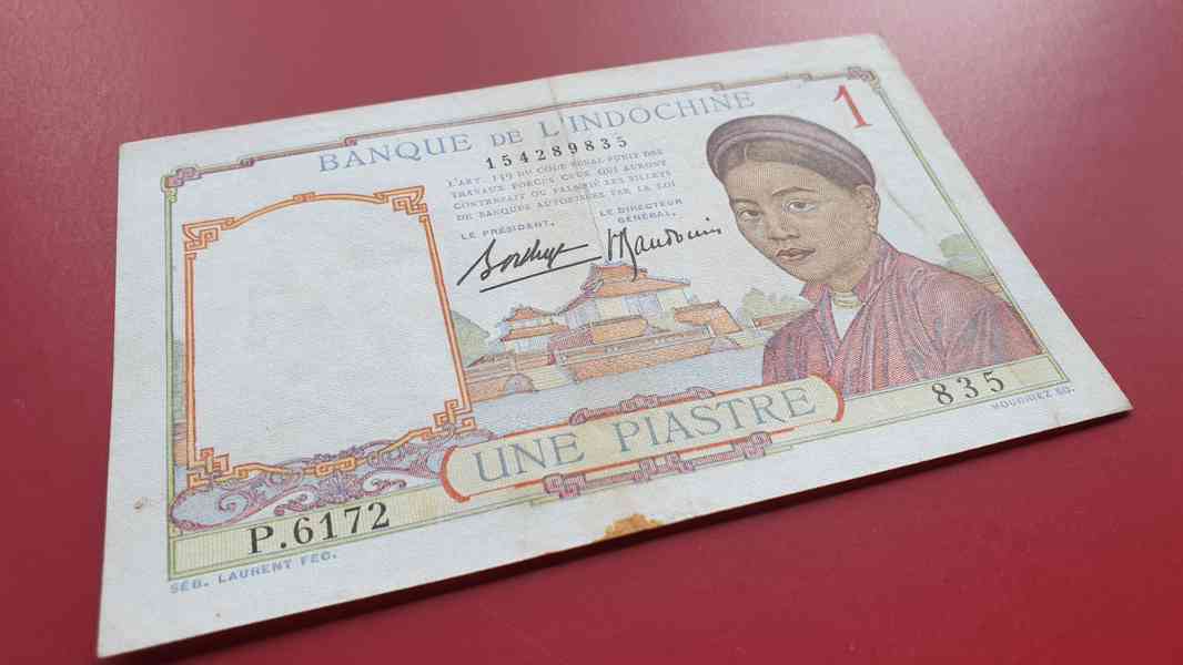 Bankovka FRANCOUZSKÁ INDOČÍNA z oběhu 1 Piaster rok 1936 - foto 2