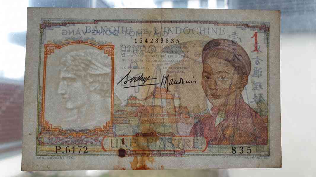 Bankovka FRANCOUZSKÁ INDOČÍNA z oběhu 1 Piaster rok 1936 - foto 4