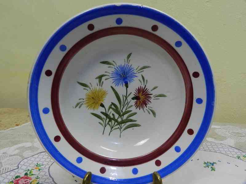 Hezký starý ručně malovaný keramický Talíř Květiny - foto 2