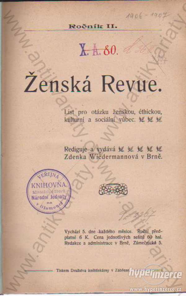 Ženská revue, ročník II. 1907 - foto 1