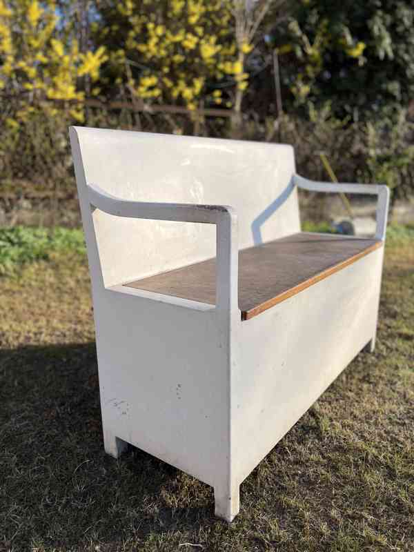 Kuchynská dřevěná úložná lavice z roku 1920 s korkem - foto 2