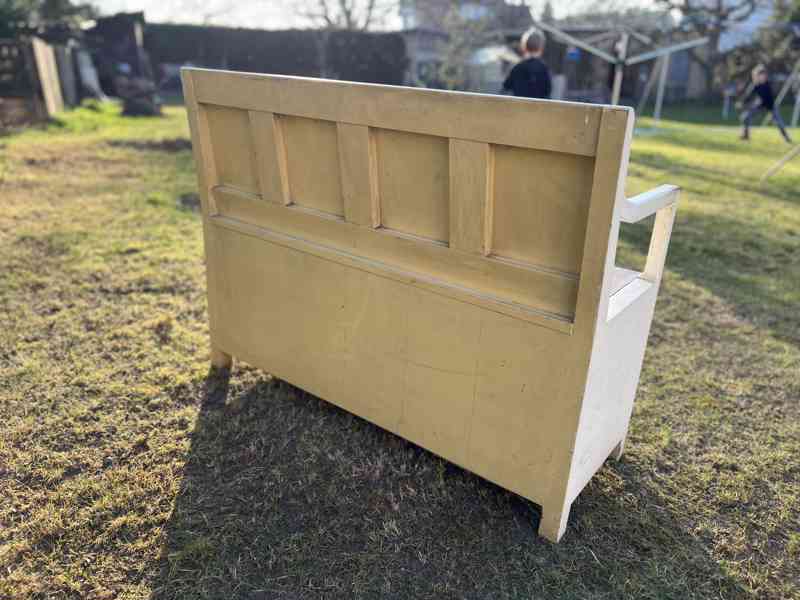 Kuchynská dřevěná úložná lavice z roku 1920 s korkem - foto 3