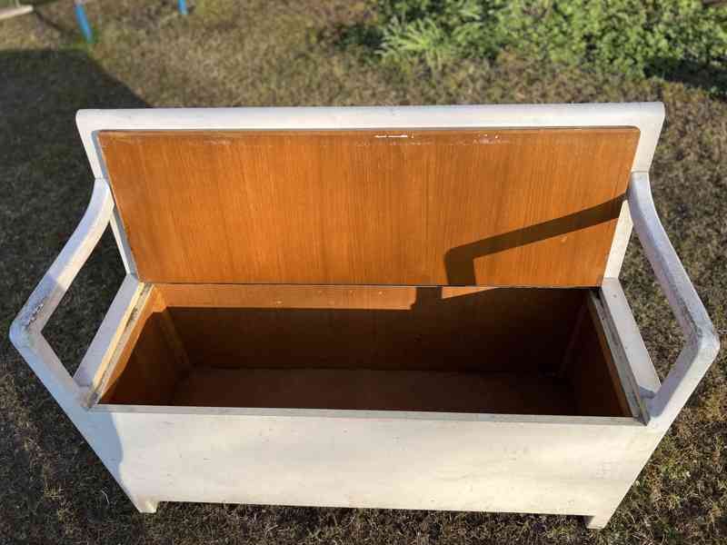 Kuchynská dřevěná úložná lavice z roku 1920 s korkem - foto 5