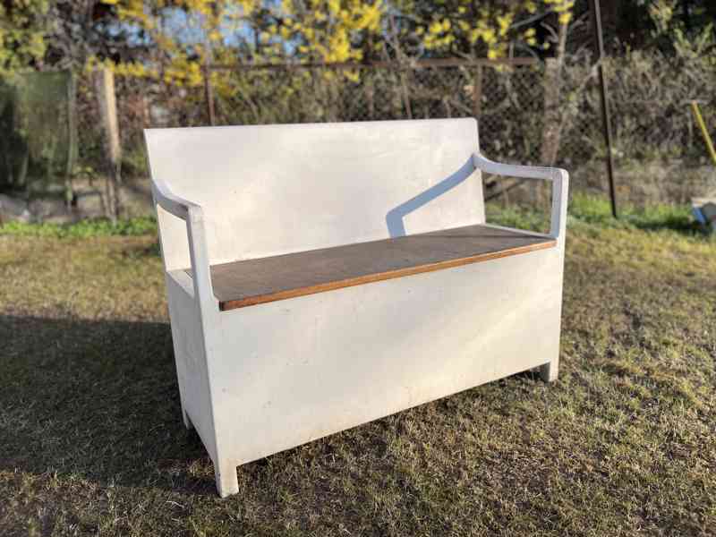 Kuchynská dřevěná úložná lavice z roku 1920 s korkem - foto 1