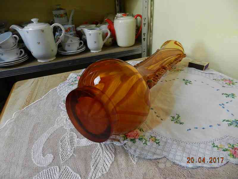 Hezká oranžová Váza Ambrové sklo F. Koudelka - foto 8